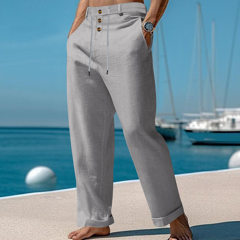 Mens SpringSummer New Fashion Straight-leg Cotton-Linen Casual Pants