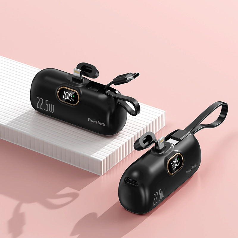 Fast Charging Pocket Capsule Emergency Built-in Cable Mini Power Bank