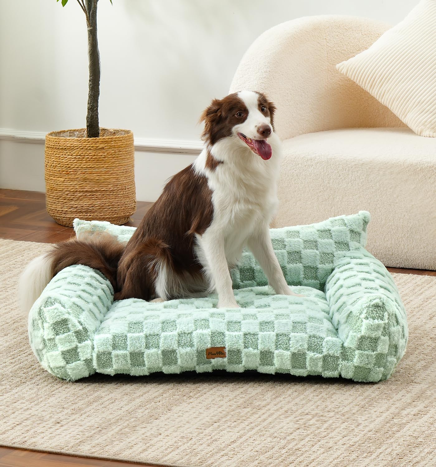 Made4Pets Medium Sage Green Plaid Pet Sofa Bed,Pickup Only