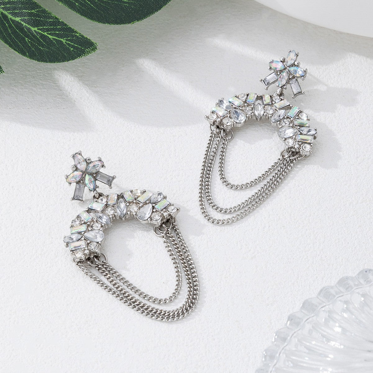 Fashion Hot Selling Chain Cubic Zirconia Dangle Earrings, Unique Personalized All-Match Light Luxury Alloy Geometric Stud Ear Jewelry For Daily Women Wear