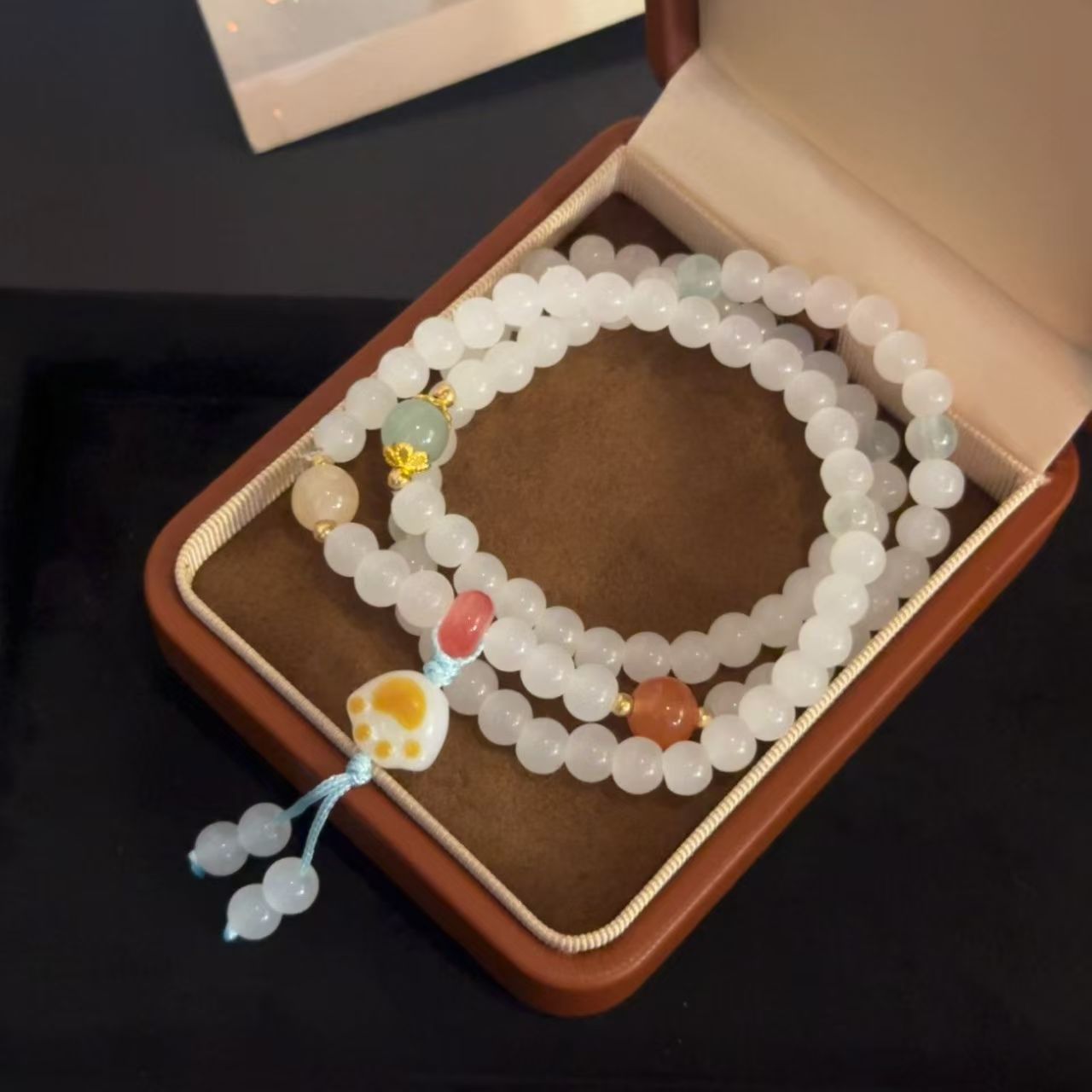 New Chinese Style Three-Circle Tianshan Green Bracelet Women's Cat Claw Lotus Pendant Bracelet Simple Niche Fresh Bracelet