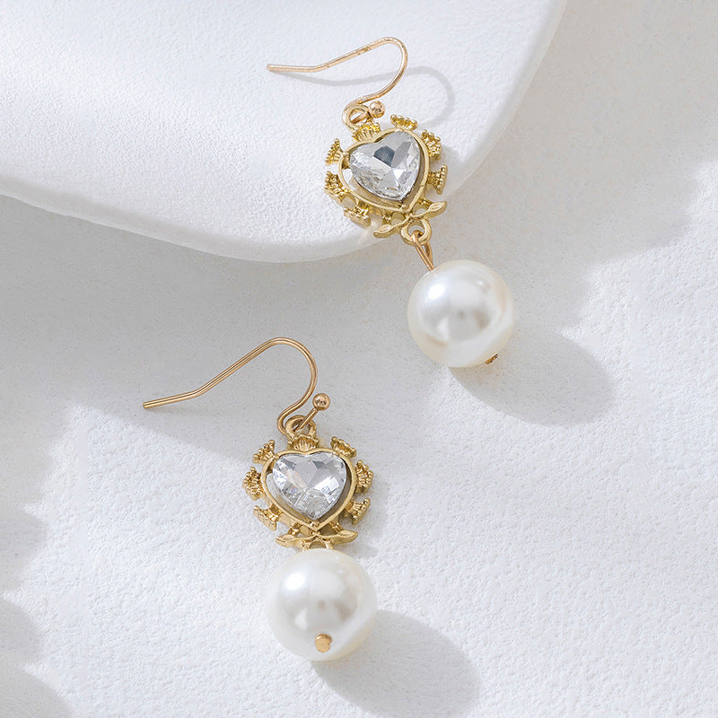 French Court Style Light Luxury Inlaid Rhinestone Pearl Dangle Earrings, High-End Unique Personalized Fashion Stud Ear Jewelry For Women Daily Wear