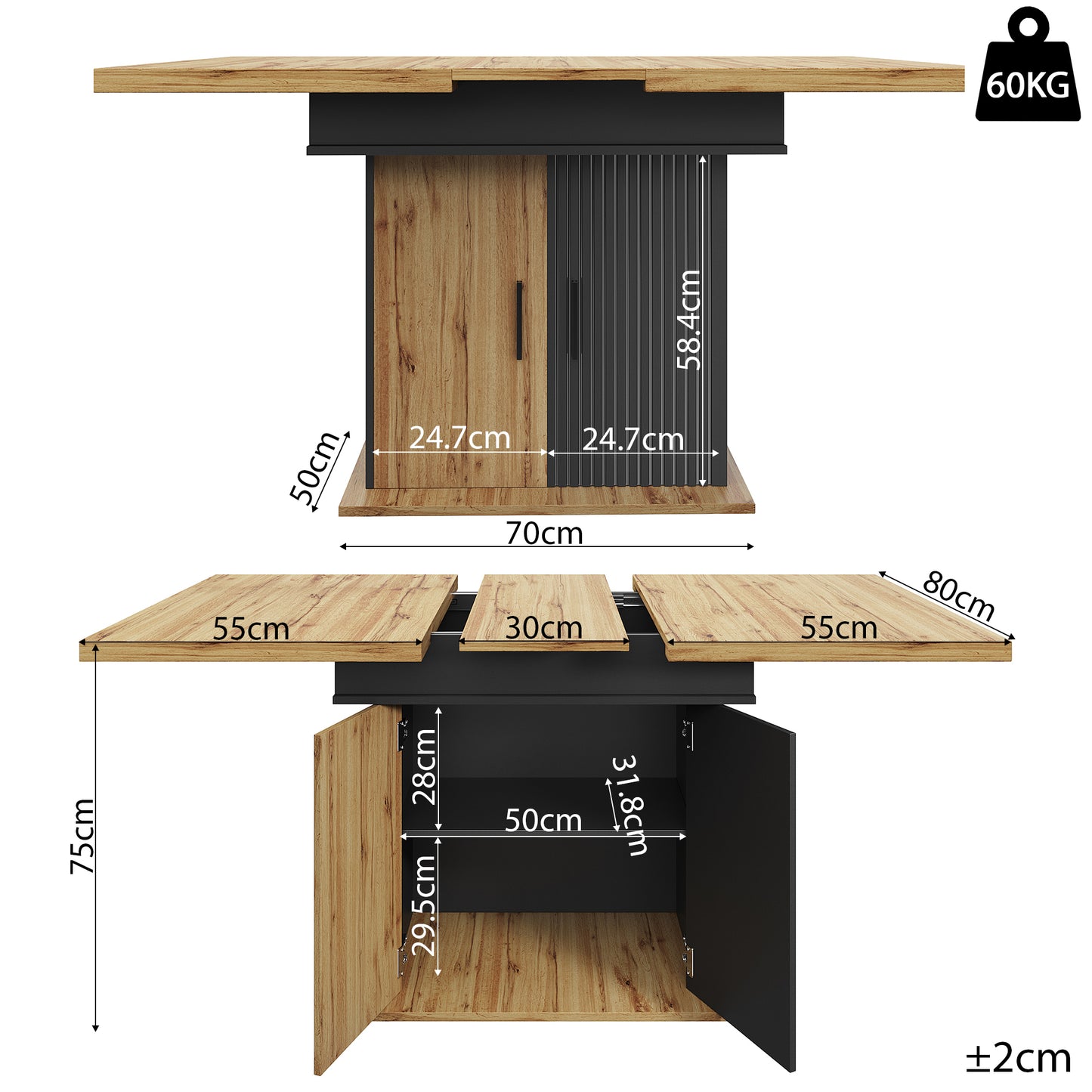 Telescopic Dining Table  Foldable Kitchen Table For 4-6 People, Extendable Dining Table, Space-saving Kitchen Table, For Kitchen And Living Room, Retro-style Dining Table