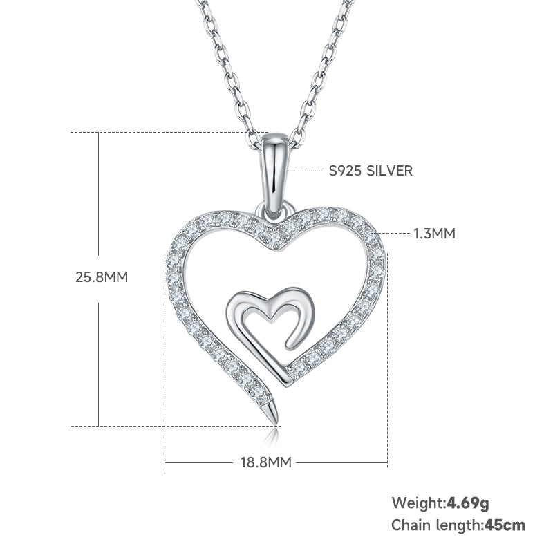 4.6g S925 Sterling Silver Moissanite Heart Necklace 45cm  32 Stones Double Heart Pendant With GRA, Platinum Plated Romantic Jewelry Gift Box Set For Women