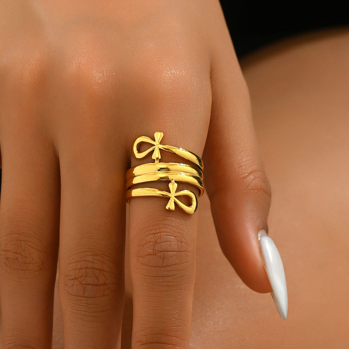 Niche European American Unisex Rings, Minimal Bowknot Double Layer Design Couple Rings With Premium Texture, Fashion Daily Finger Jewelry