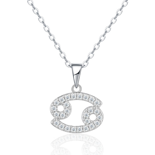S925 Sterling Silver Cancer Necklace For Women D Color VVS1 Moissanite Zodiac Pendant, 3.8g Platinum Plated Astrology Jewelry With GRA Certificate, Perfect Birthday & Anniversary Gift Box Set For He