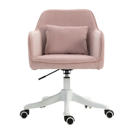 Vinsetto Velvet Office Chair, Desk Chair, Makeup Vanity Chair With Massage Lumbar Pillow And Rolling Wheels For Bedroom And Home, Pink