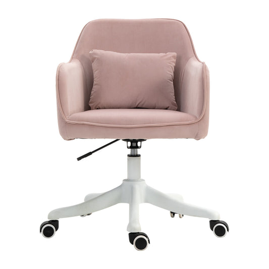 Vinsetto Velvet Office Chair, Desk Chair, Makeup Vanity Chair With Massage Lumbar Pillow And Rolling Wheels For Bedroom And Home, Pink