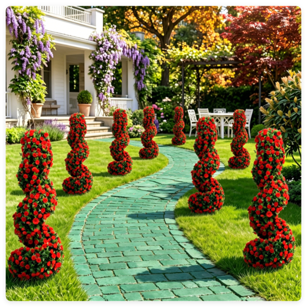 2 Pack Realistic Lifelike Faux Spiral Plant, All-Weather PE Artificial Flower Shrub For Indoor Outdoor Home Garden Decoration - Red