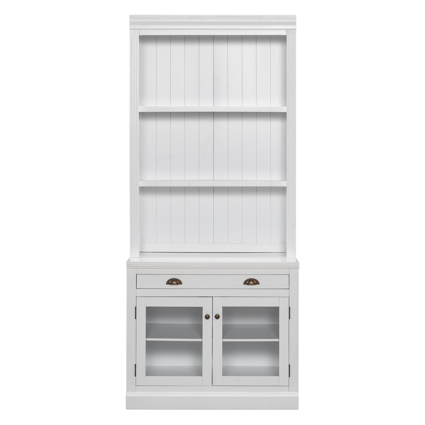 83.4Tall Bookshelf, Modern Bookcase With 2 Glass Doors And 1 Drawer,Storage Bookcase With Open Shelves For Living Room,Home Office,White