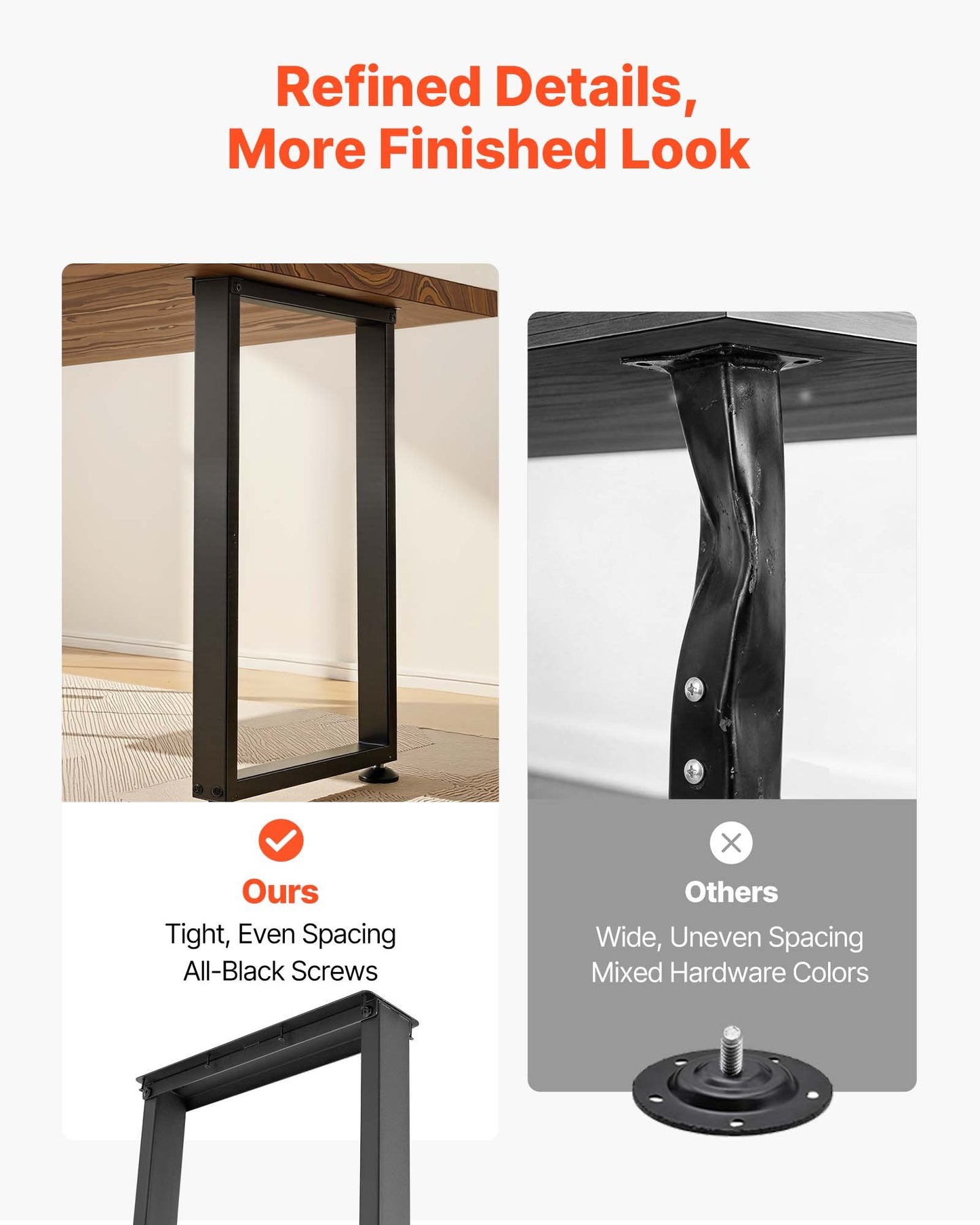 Table Legs, 29.1" H X 17.7" W Square Steel Furniture Legs, Modular Design, Easy Assembly, 2204 Lbs Max Load Heavy Duty, For Home Office Desk, Workbenches, Dinner Bar Tables, Set Of 2, Black