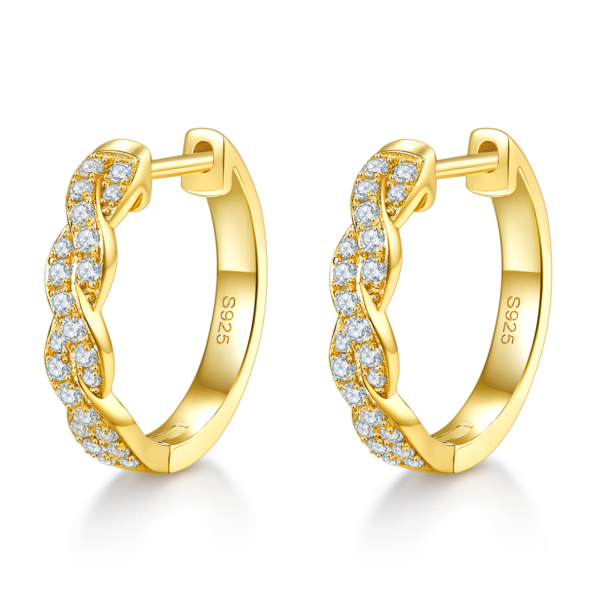 3.6g S925 Sterling Silver Moissanite Twisted Hoop Earrings  17mm Pave Huggie Hoops With GRA Certificate, Platinum Plated Jewelry Gift Box Set For Women