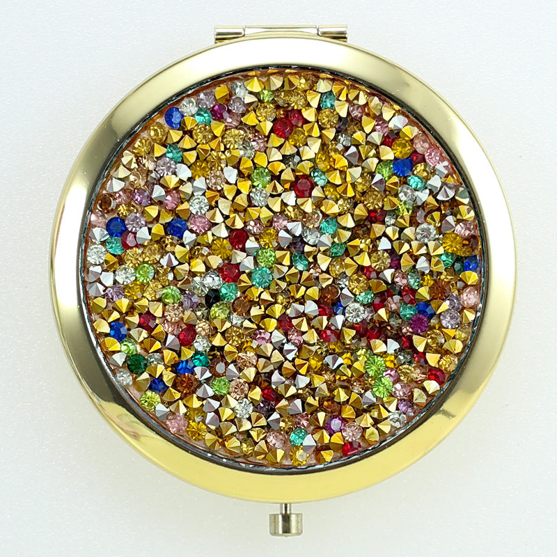 Crystal Stick-on Crystals Makeup Round Double-sided Portable Pocket Mirror