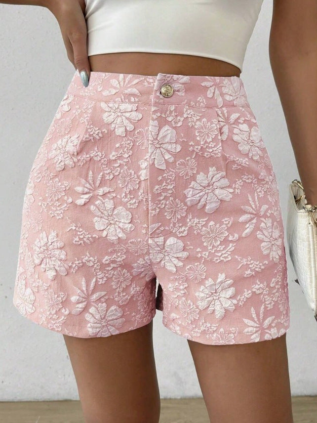 A Large Number Of Ready-Made Cross-Border Independent Station Summer Ladies New Fashion Texture Jacquard Elegant High-Waisted Straight Shorts