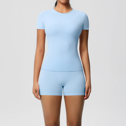 Slimming Stretchy T-Shirt And Fitness Shorts Set For Women