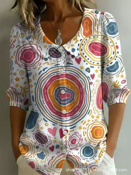 Womens Casual Fashion Printed Short-sleeve Top