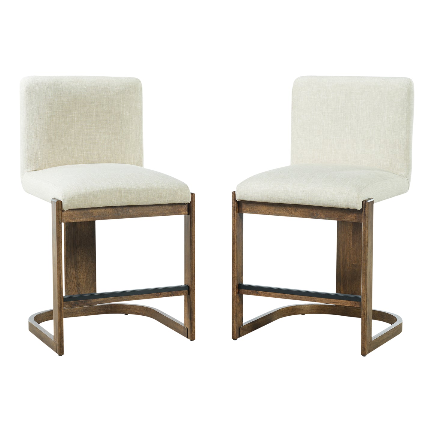 Modern Bar Stools Set Of 2, 24  Solid Wood Counter Height Barstools, Linen Upholstered Kitchen Island Chair With Walnut-Finished Wood Legs For Home Bar Coffee Shop,Beige