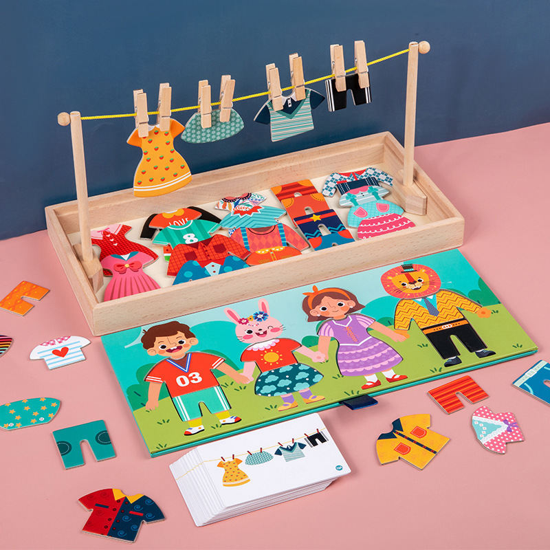 Children's Early Education Perception Puzzle Wooden Variety Hang The Clothes Dressing Educational Toys