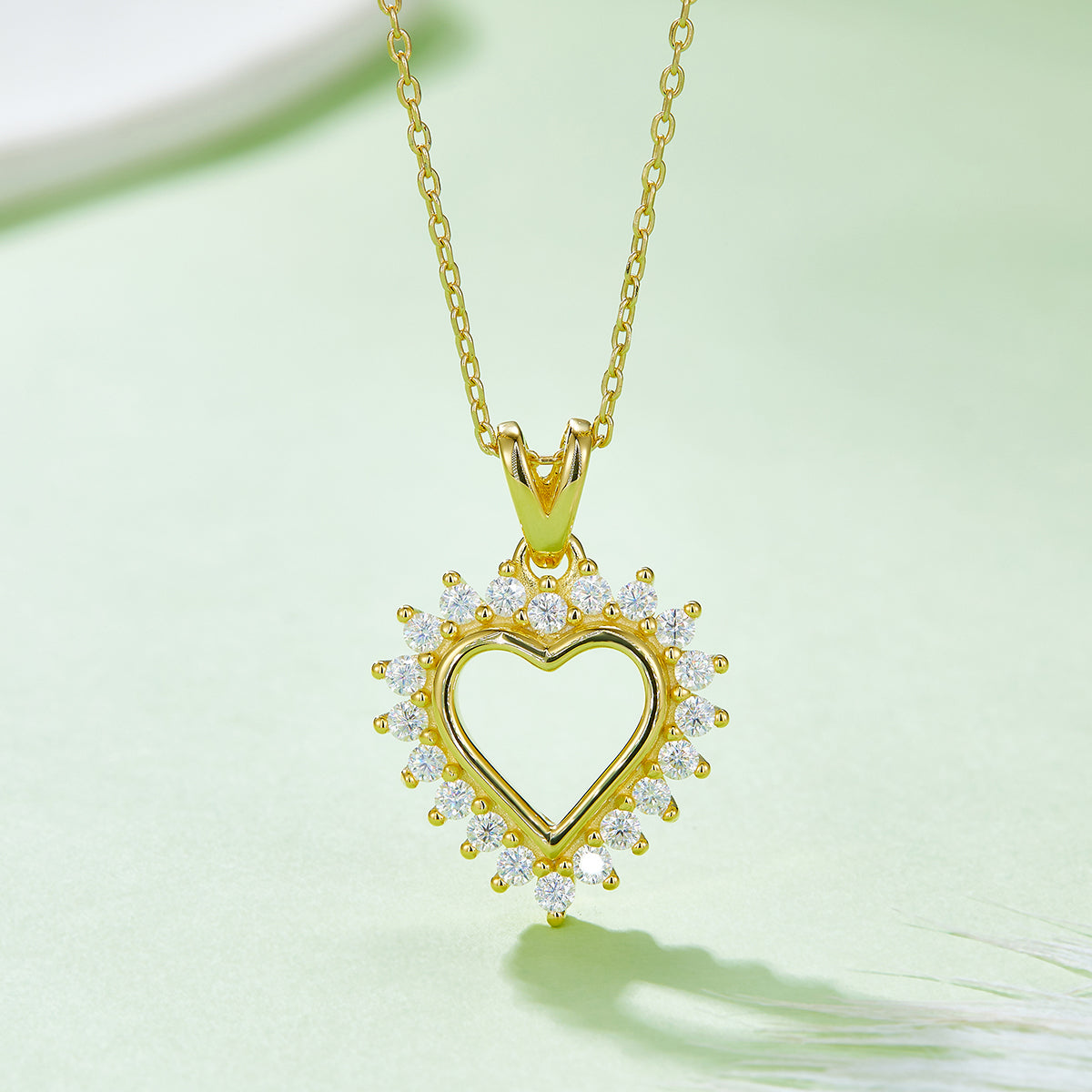 4.1g S925 Sterling Silver Heart Necklace 45cm 20 Stone Sunburst Halo Moissanite Pendant With GRA, Platinum Plated Romantic Gift Box Set For Women