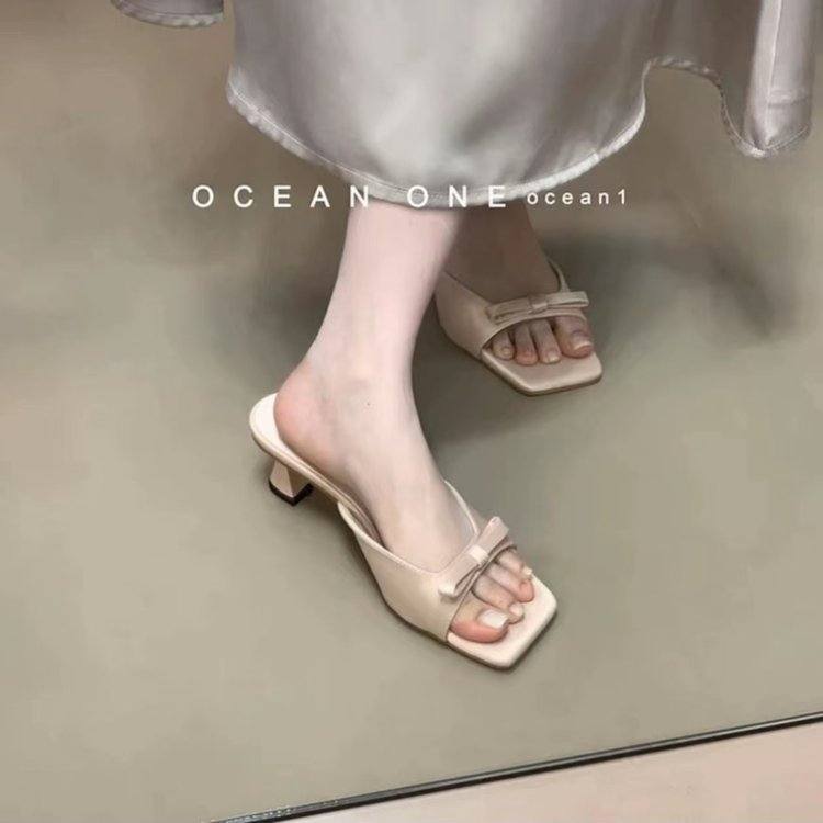 Women Elegant Open Toe Slide Sandals For Outdoor Summer Wear, Gorgeous Bow High Heel Sandals