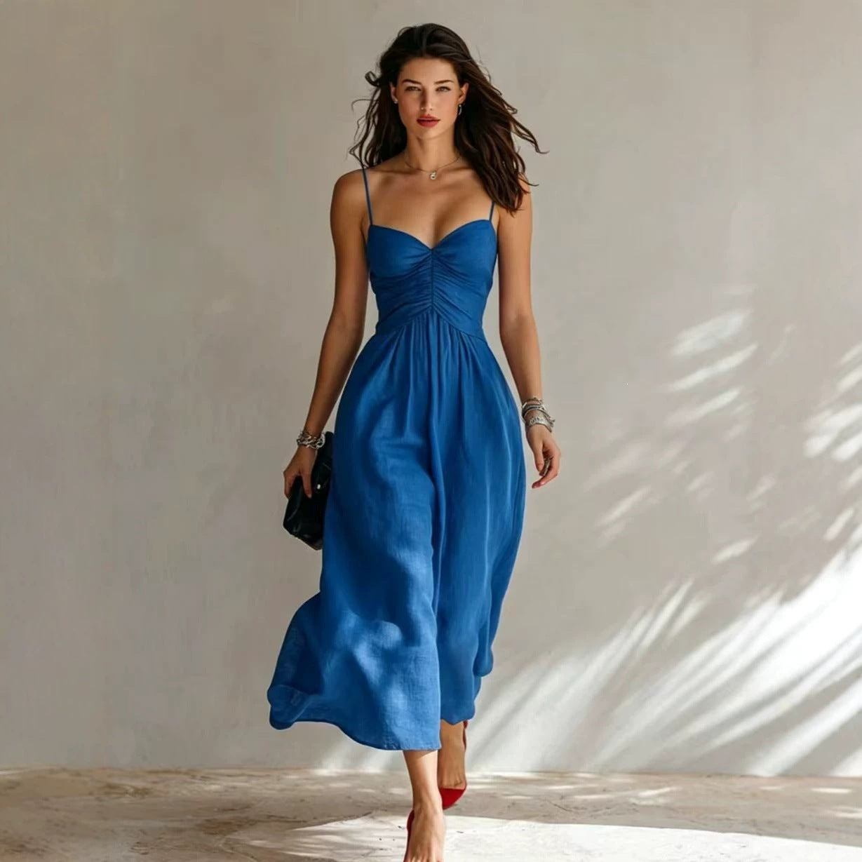 Spring Summer Pleated Strap Dress New Style
