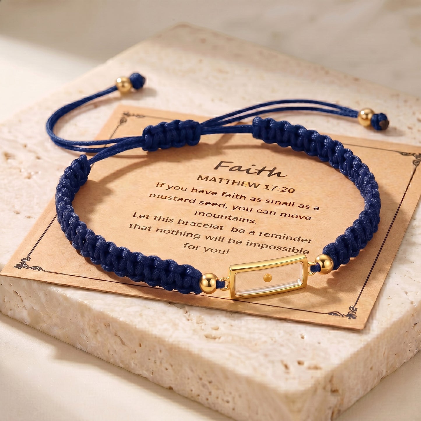 Real Mustard Seed Faith Bracelet, Adjustable Braided Nylon Cord Bracelet For Women Men, Stainless Steel Religious Christian Gift With Scripture Card