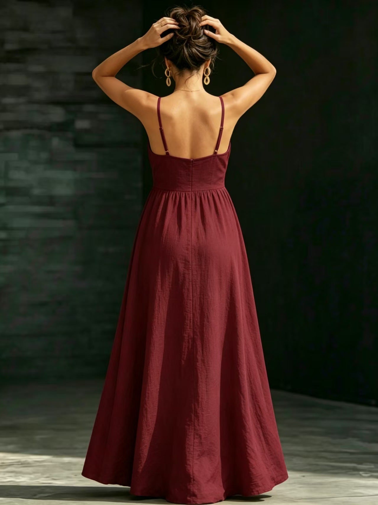 Summer V-Neck Spaghetti Strap Maxi Dress With Pockets - Elegant Vacation & Office Wear For Women
