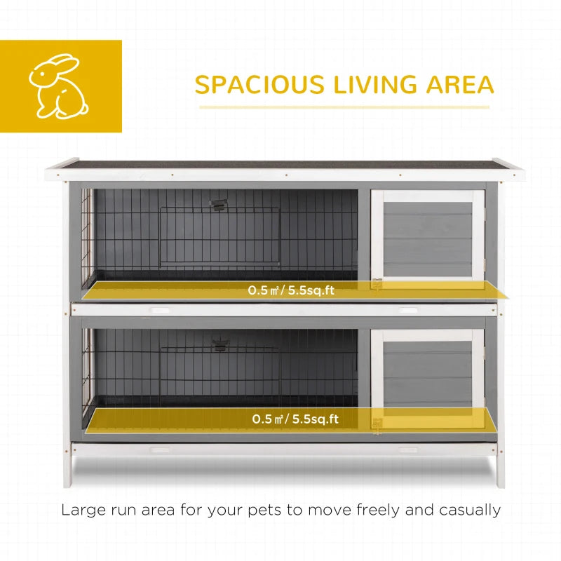 PawHut 54 2-Story Large Rabbit Hutch Bunny Cage Wooden Pet House Small Animal Habitat With Lockable Doors, No Leak Tray And Waterproof Roof For Rabbits, Chickens, Ducks, Outdoor Indoor Dark Gray