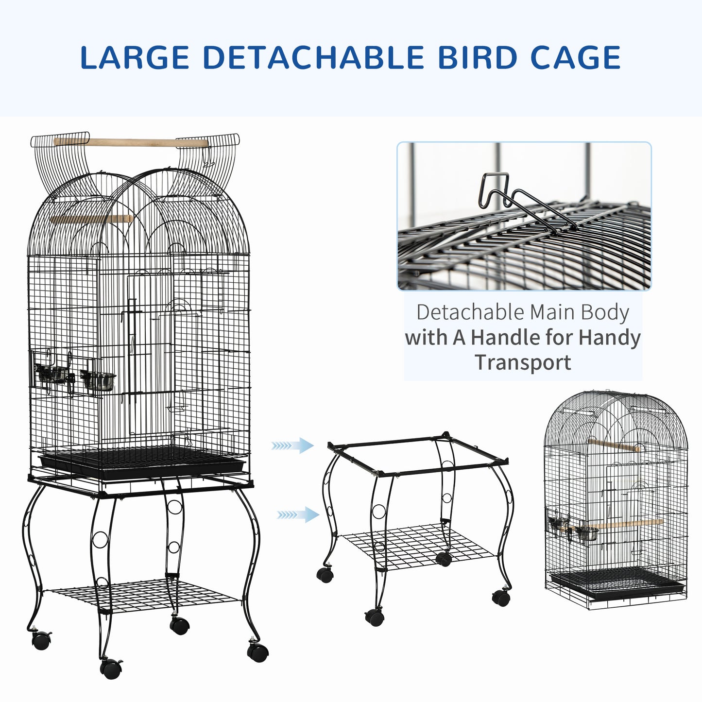 PawHut 1.53m Bird Cage, Pet Viary, Feeding Stand, With Wheels, Perch