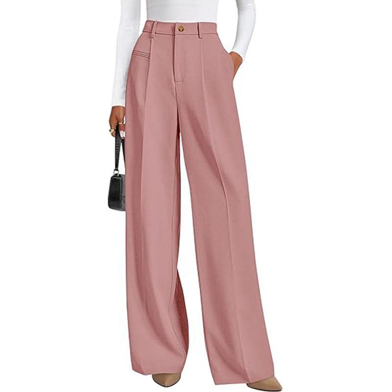 New Solid-color High-waisted Womens Casual Wide-leg Pants