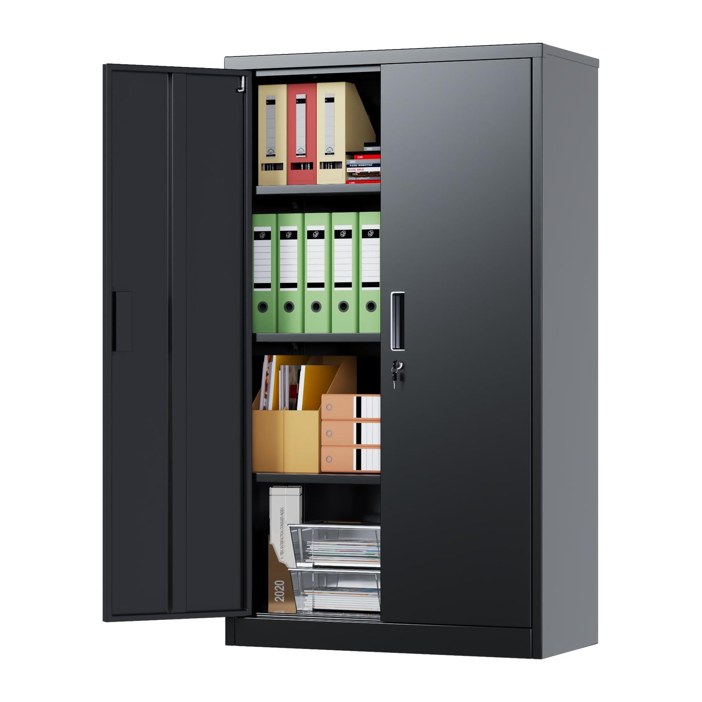 Metal Garage Storage Cabinet, Lockable Steel Storage Cabinet With 3 Adjustable Shelves For Garage, Office, Home, Assembly Required, Black