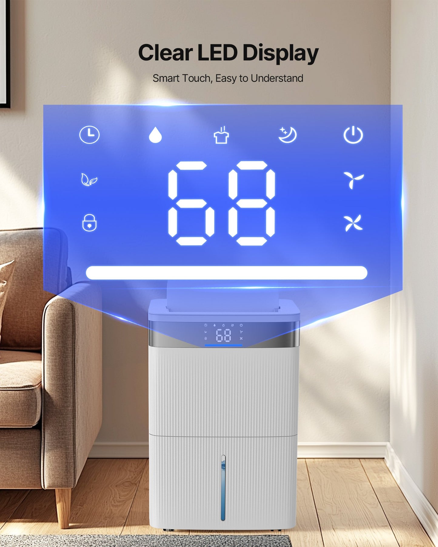 80 Pints Dehumidifier For Home & Basement, Drain Hose For Commercial & Industrial Use, Smart Humidity Control, Low Noise For Large Rooms, Warehouses, Bedrooms & Storage, Large Coverage,White