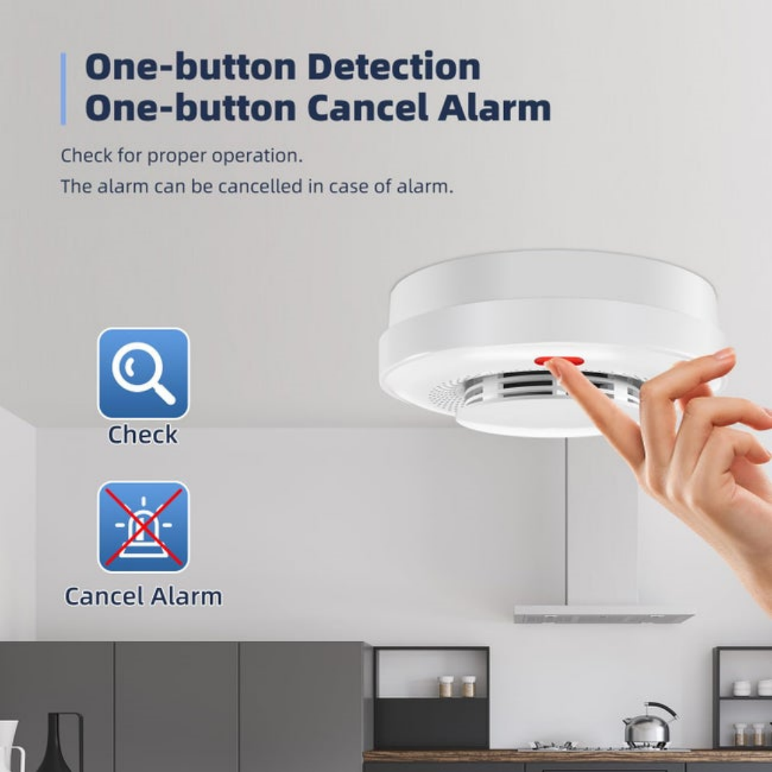 T Uya Home WiFi Smoke Detector, Mini Smart Fire Detector With App Alert Notification, 8 X 3.8 Cm  Without Battery