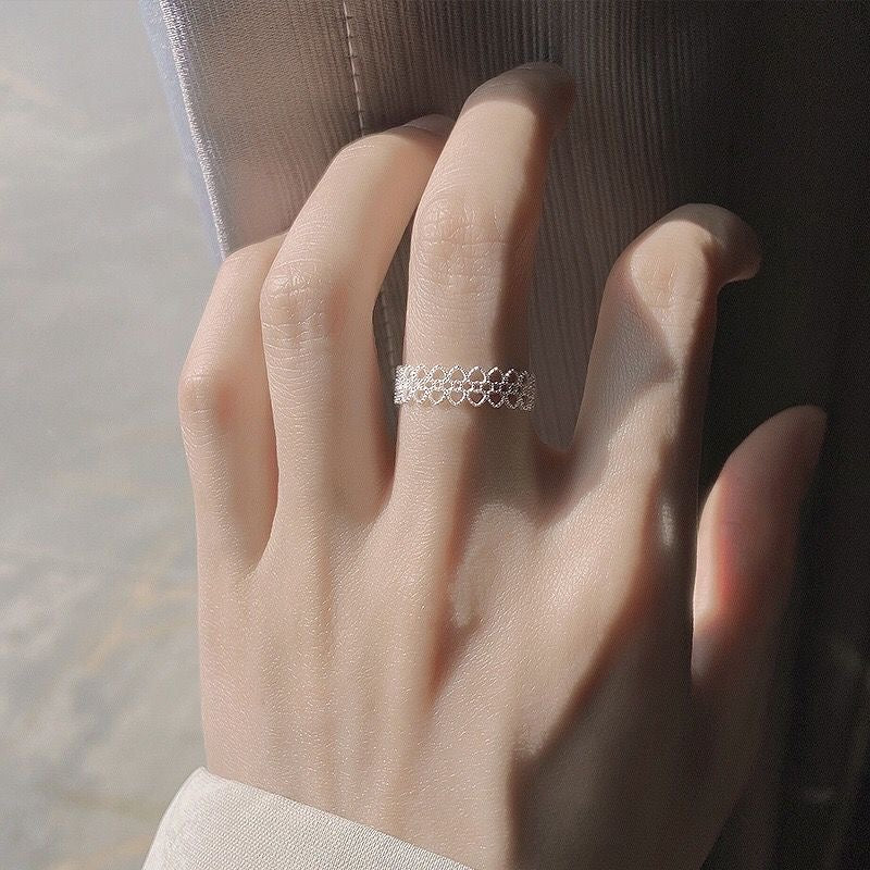 1pc 999 Sterling Silver Hollow Lace Zircon Open Ring, Delicate & Elegant Style, Perfect For Daily, Dating & Gifting, Ideal Valentine's Gift