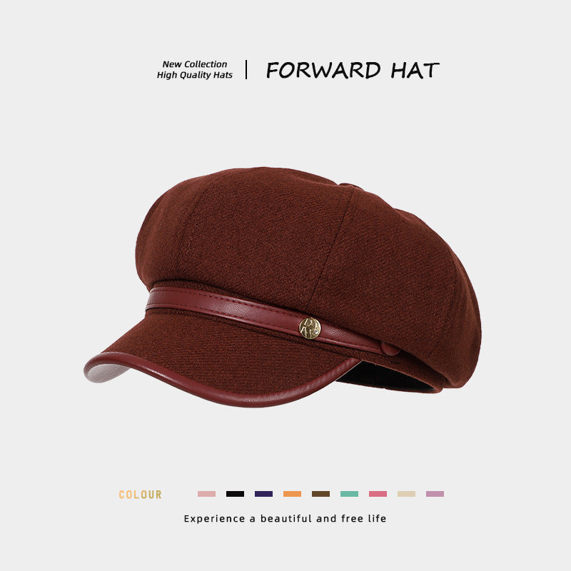 Korean-style Retro Wool Octagonal Hat Womens British Style
