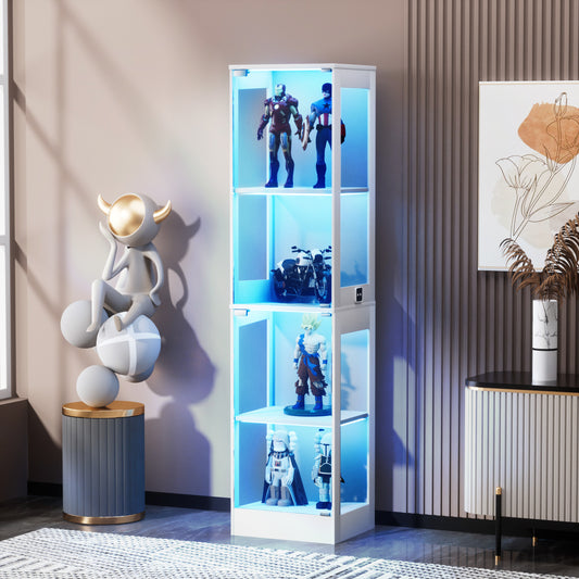 Four-storey Glass Display Case With Storage Space, LED Lighting, Glass Doors And Smart Sensors. Suitable As A Dustproof Glass Cabinet For Living Rooms, Bedrooms And Offices. White.40X35X165cm