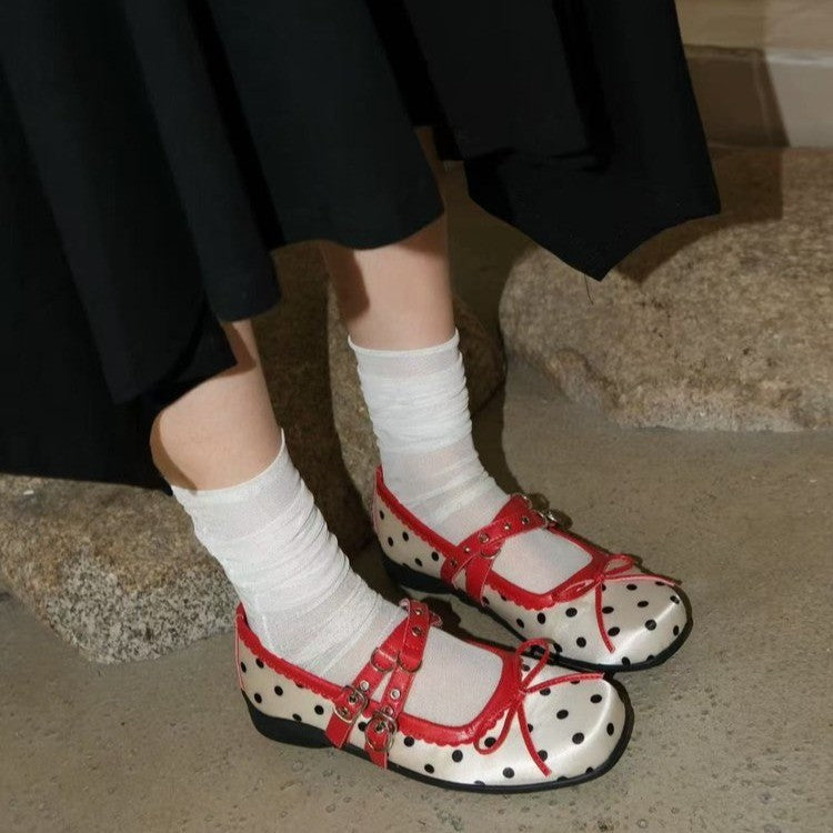 Women Vintage Polka Dot Bow Fashion Mary Janes, 2026 Spring Summer New, Elevated Casual Outdoor Shoes