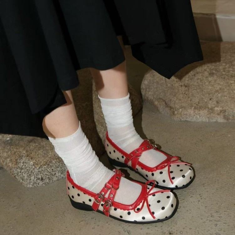 Women Vintage Polka Dot Bow Fashion Mary Janes, 2026 Spring Summer New, Elevated Casual Outdoor Shoes