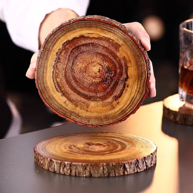 Solid Wood Coasters, Round Natural Wooden Stake Pads, Anti-slip And Heat-resistant Pads, Coffee Bar And Cocktail Coasters, Heat Insulation Pads, Tea Pads