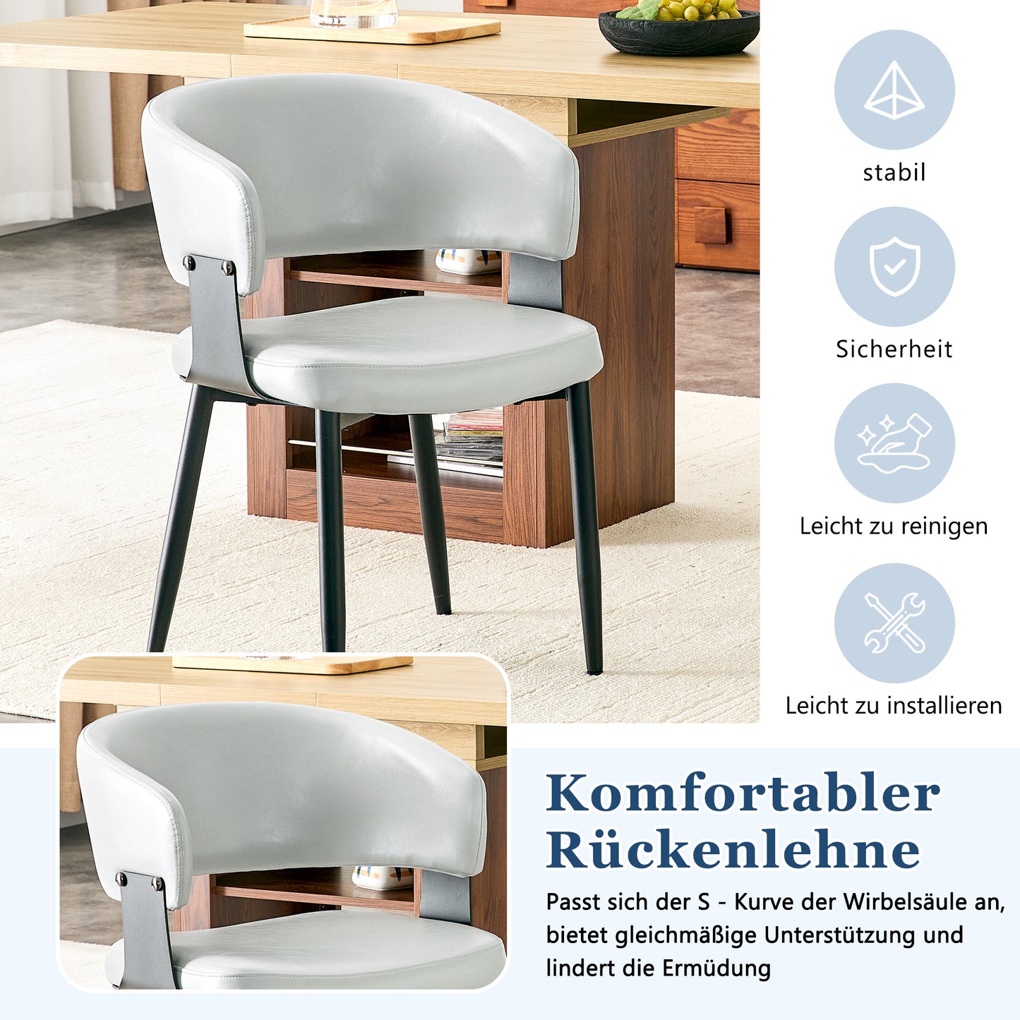 Mid-Century Modern Style Dining Chairs, Set Of 2, Retro Armchairs With Barrel Armrests And Patterned Backrest, Faux Leather Kitchen Chairs With Sturdy Legs For Home And Restaurants