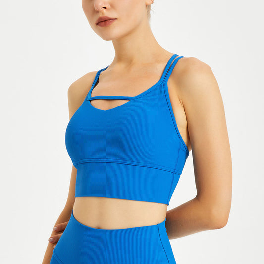 Yoga Vest Wear Spaghetti Strap Sports Underwear Workout Clothes Shockproof Push-up Bra