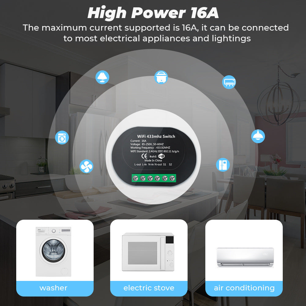 Graffiti WiFi 433 MHz On Off 16A Smart With Dual-Control And Timer Functionality