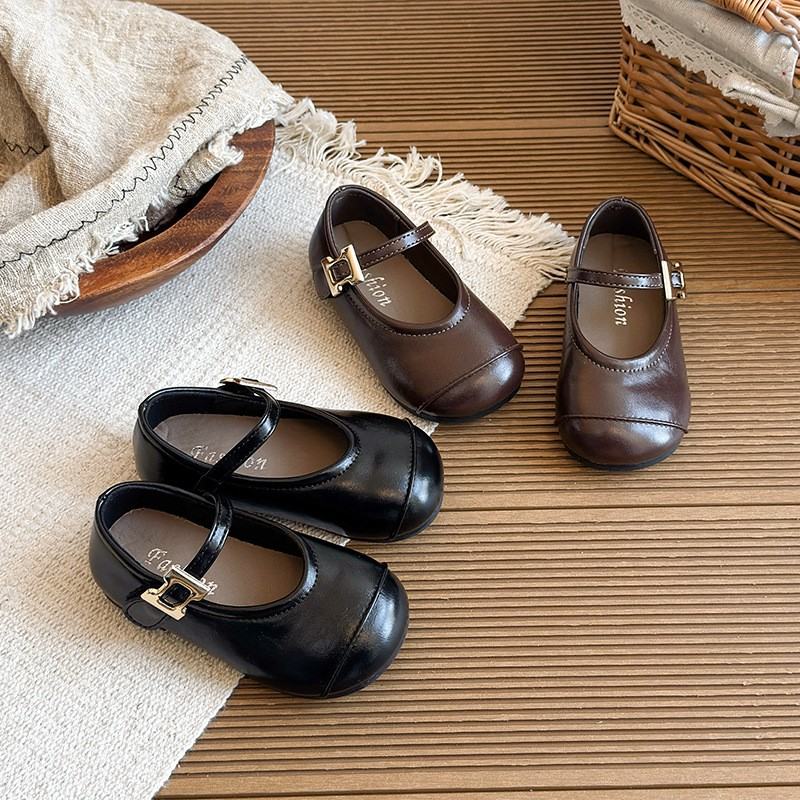 2026 Spring New Girls Leather Shoes, Black Korean Style Soft Sole Baby Flats, Retro Princess Casual Shoes For Little Girls