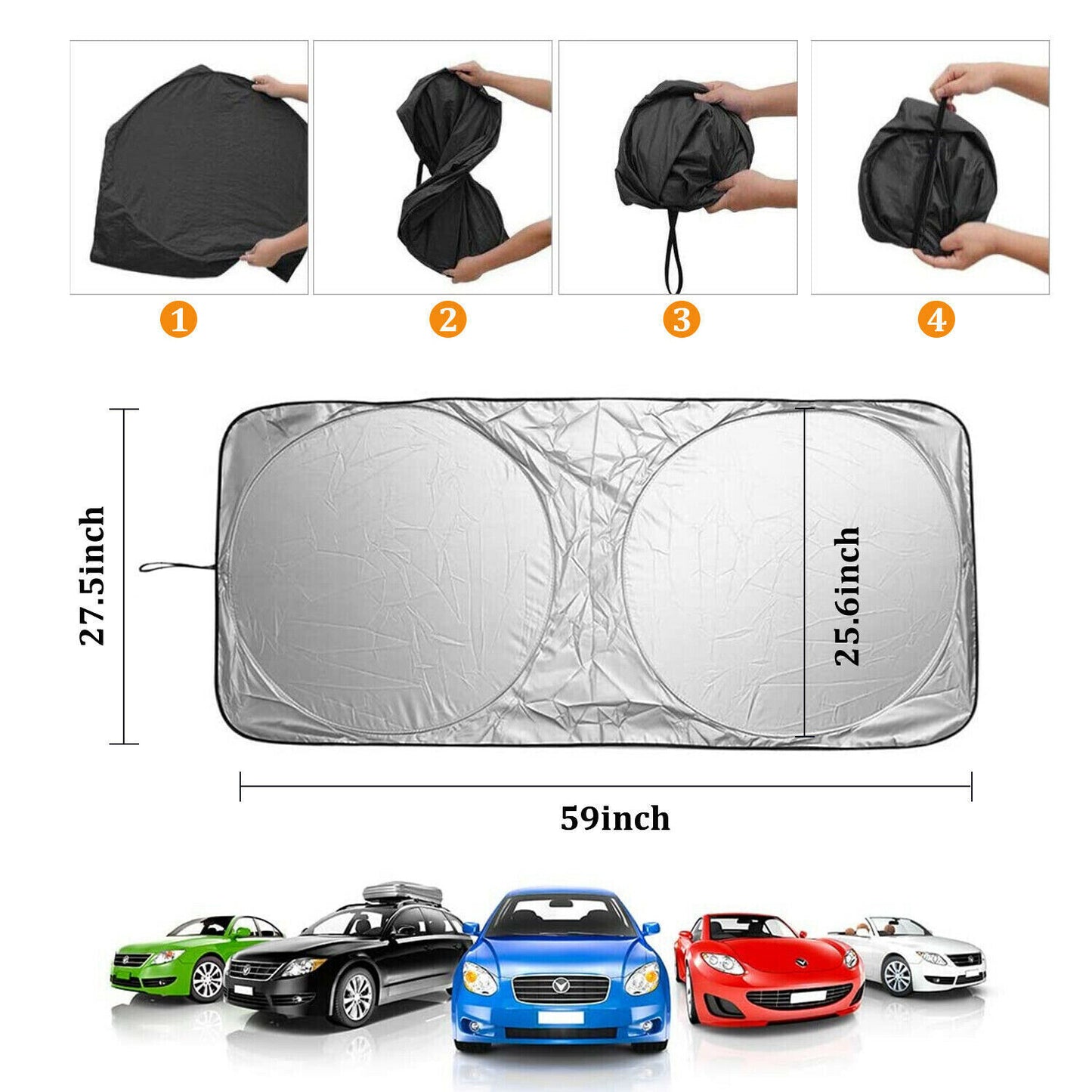 Foldable Car Windshield Visor Sun Protector Cover Front Rear Sun Block Window Sun Shade Auto Sunshade With Suction Cup For Blocking UV Ray And Keeping Cooling