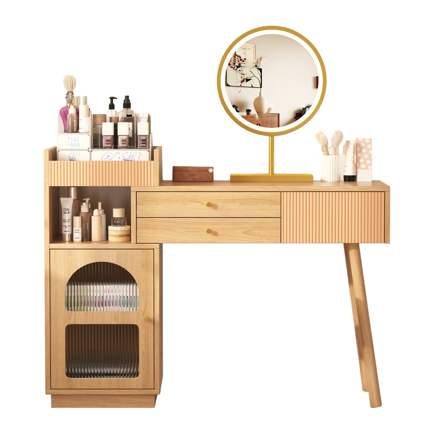 Dressing Table Set, Makeup Table With LED Mirror And 3-color Lighting, Wooden Dressing Table For Bedroom Studio - Dimensions W120 H90 D40 Cm Without Stool Old SKU RN3198724AAA