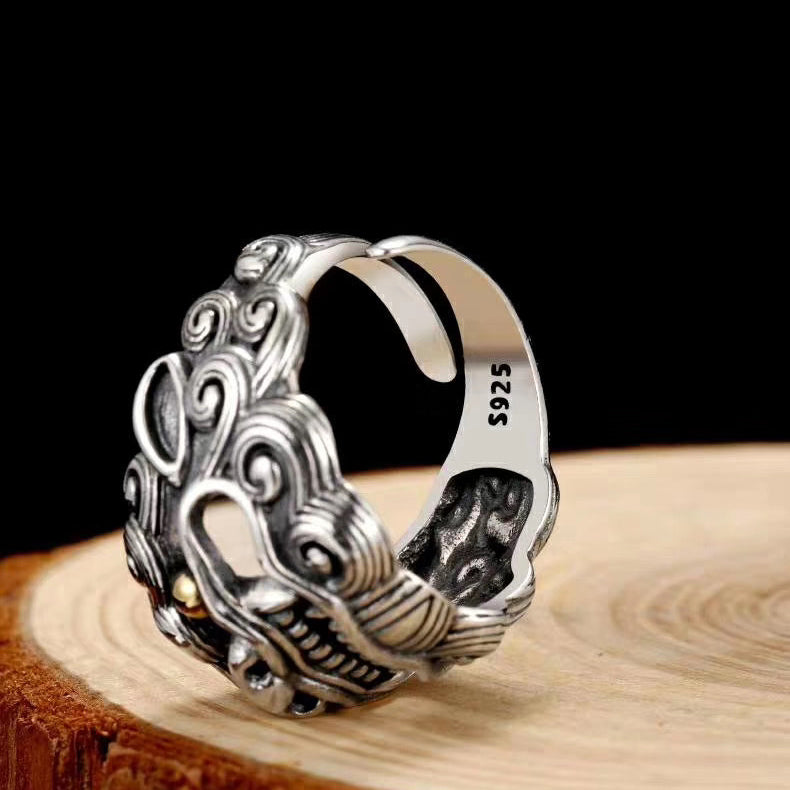 1pcs 925 Sterling Silver Retro Pixiu Statement Ring, Lucky Ethnic Style, Ideal For Birthdays & Men's Feng Shui Gifts