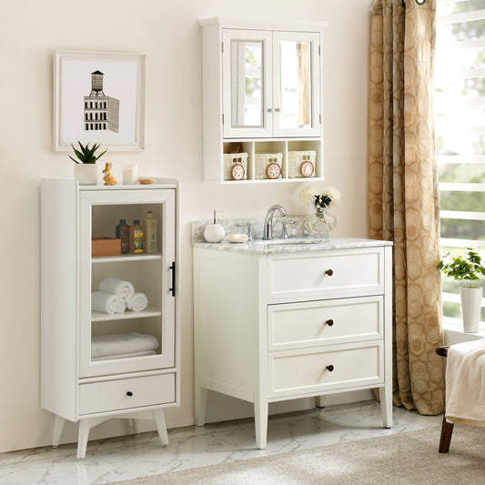 Bathroom Storage Cabinet, Medicine Cabinets For Bathroom With Mirror, 2 Doors 2 Adjustable Shelf  3 Christmas Style Storage Basket, White Wood Cabinet Wall Mounted For Bathroom Laundry Room Kitchen