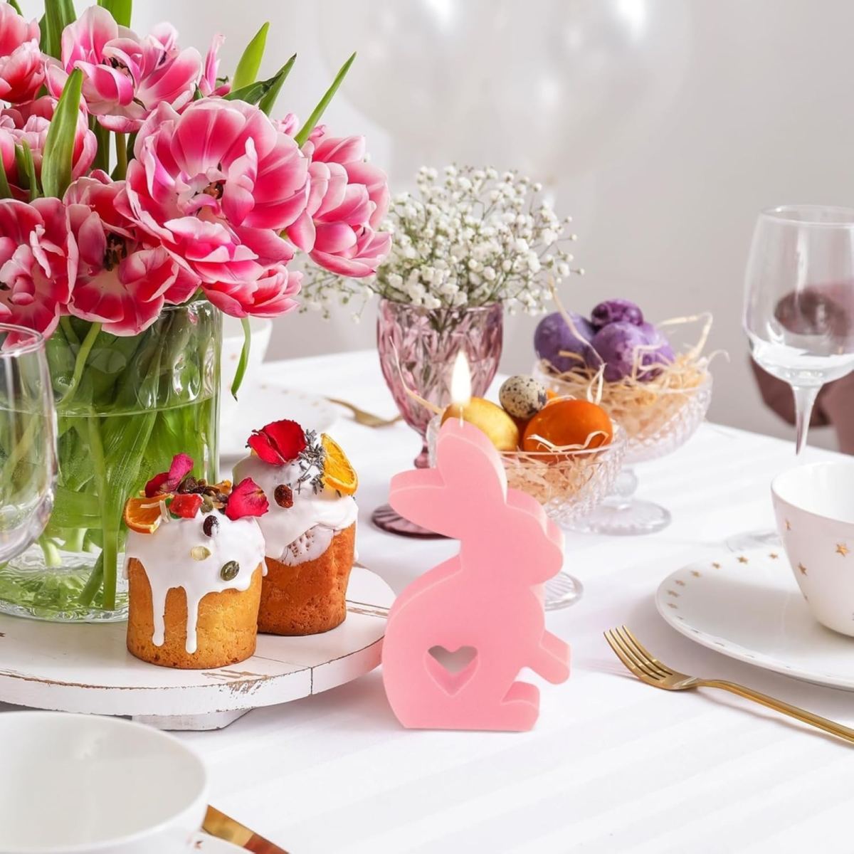 5-Piece Easter Bunny Silicone Mold Set, Easter Bunny Silicone Candle Holder Mold, Easter Bunny Candle Silicone Mold, Bunny Silicone Mold For Candles, Soap, Plaster, And Easter Gifts