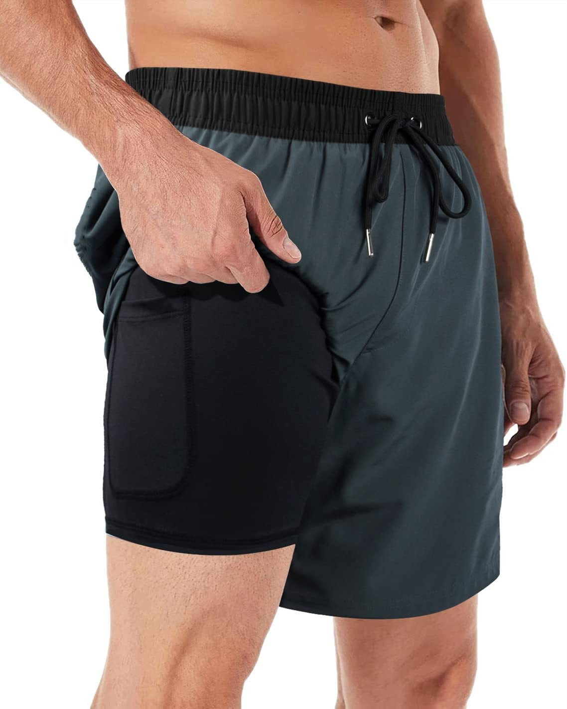 Swim Trunks With Compression Liner 2-in-1 For Casual And Fitness Use