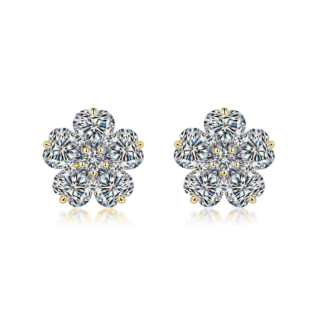 S925 Sterling Silver Heart Flower Stud Earrings, 5x5mm D-VVS1 Moissanite Cluster, Platinum Plated 3.4g Women's Jewelry Gift Box